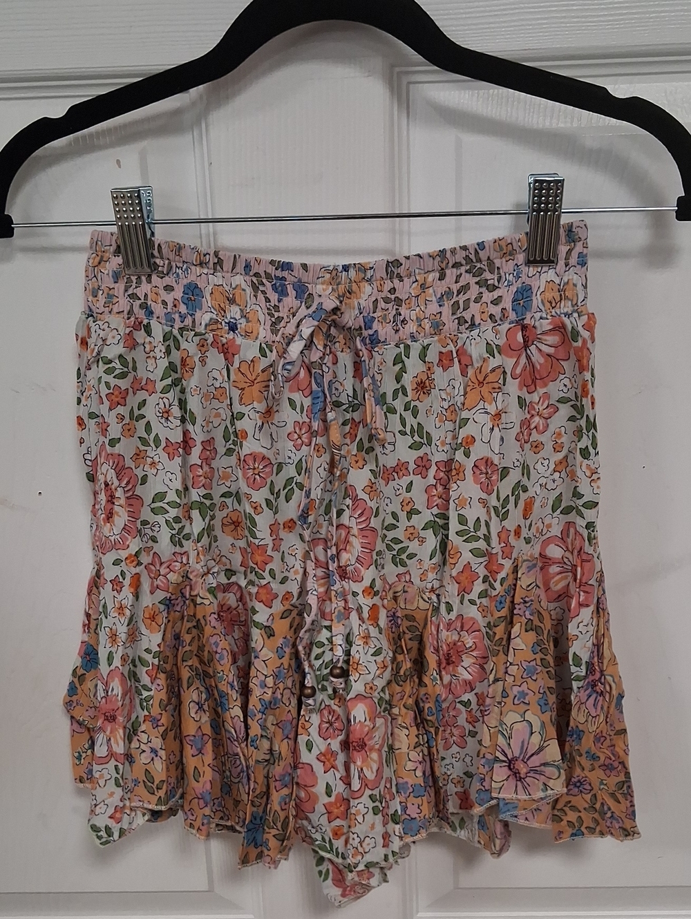 Angie Floral Tiered Skater Skort in Peach, Coral, Blue & Green